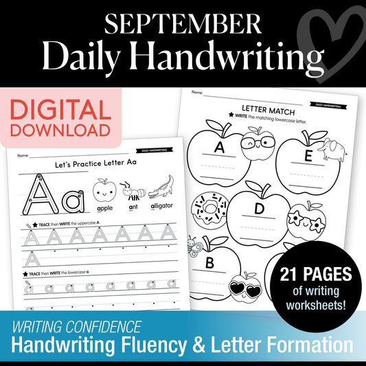 Kindergarten September Daily Handwriting Worksheets