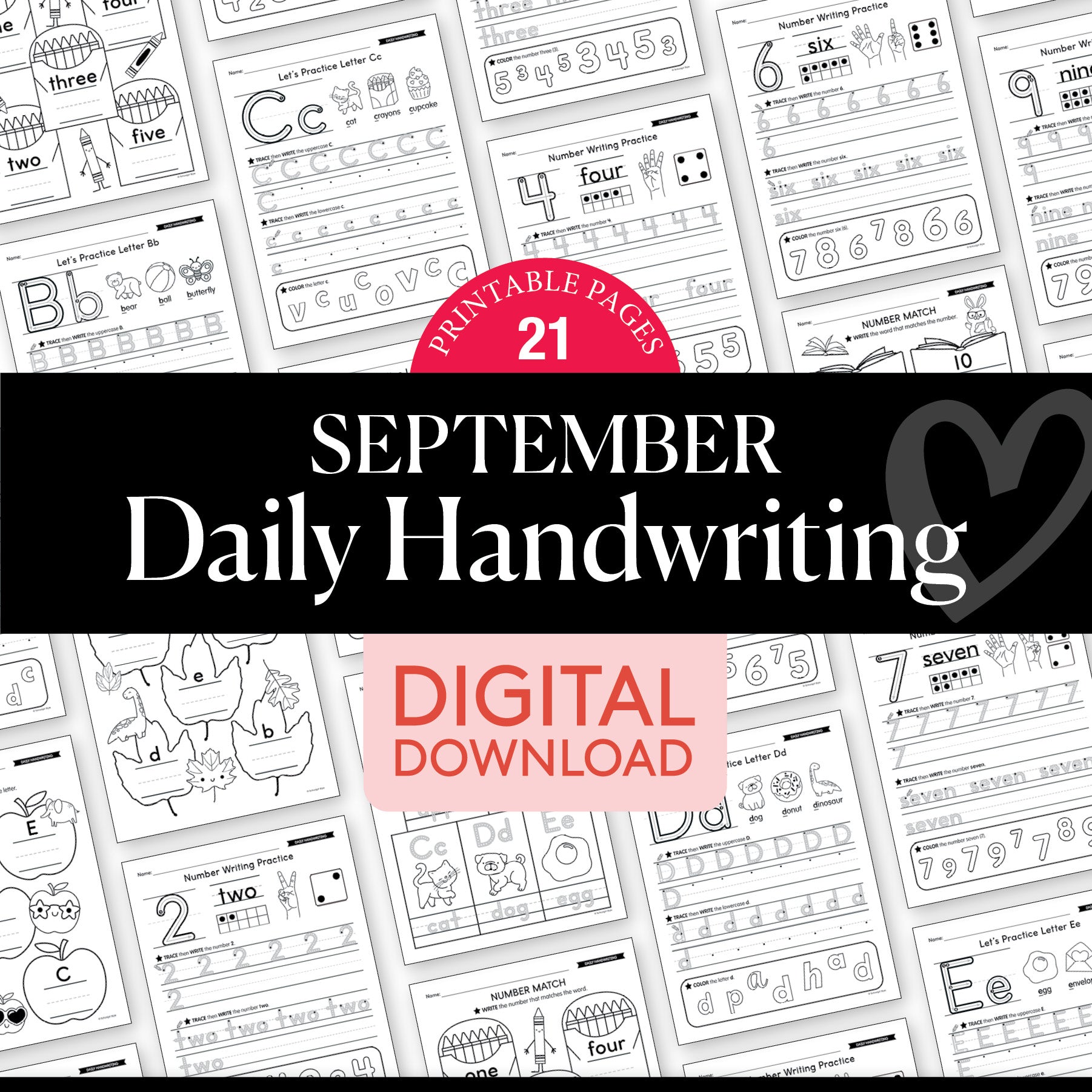 Kindergarten September Daily Handwriting Worksheets