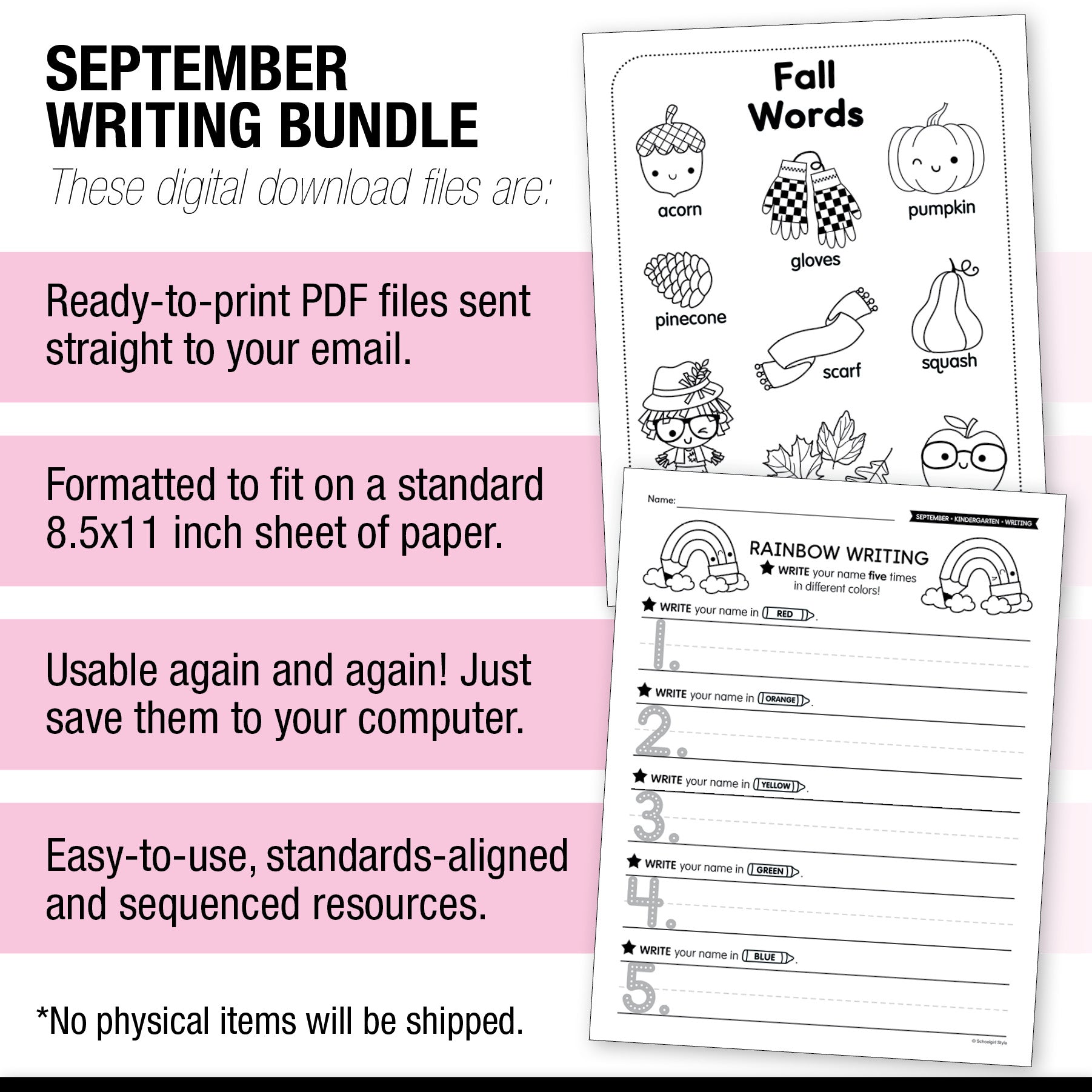 Kindergarten September Writing Bundle