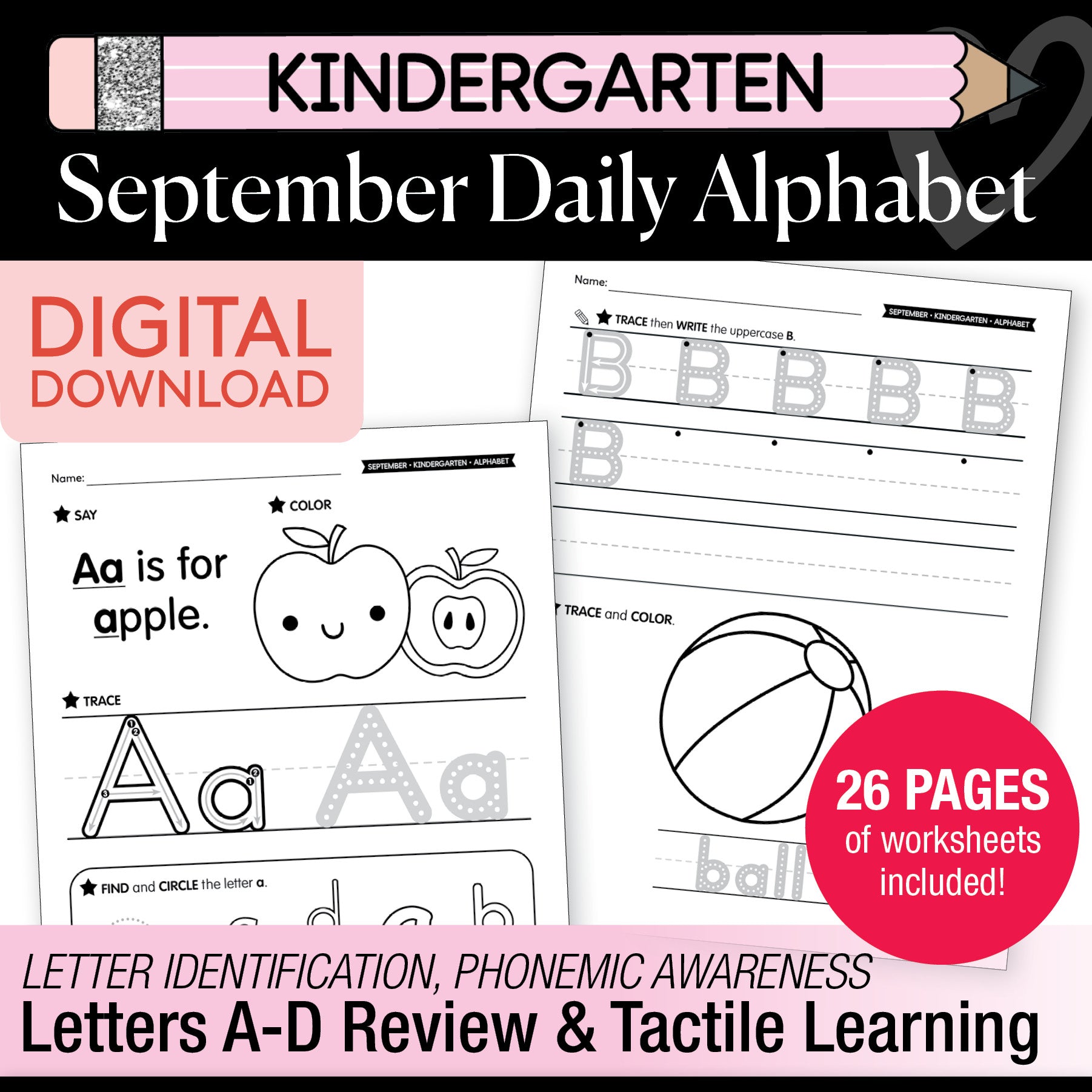 Kindergarten September Daily Alphabet Worksheets