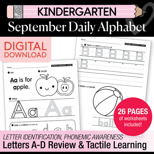 Kindergarten September Daily Alphabet Worksheets
