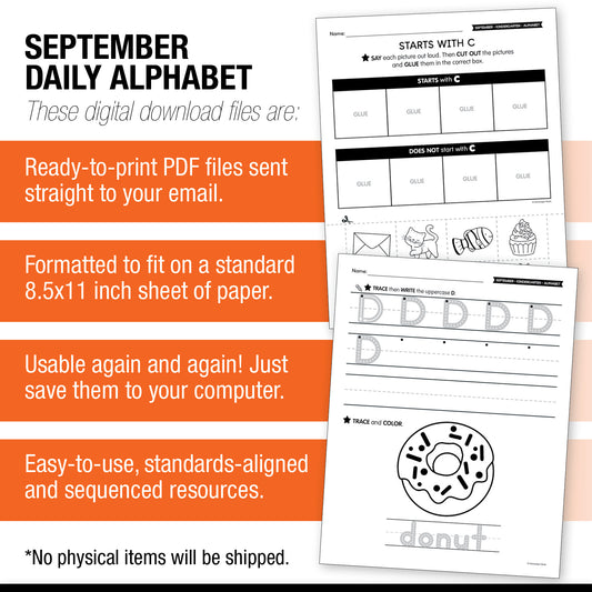Kindergarten September Daily Alphabet Worksheets