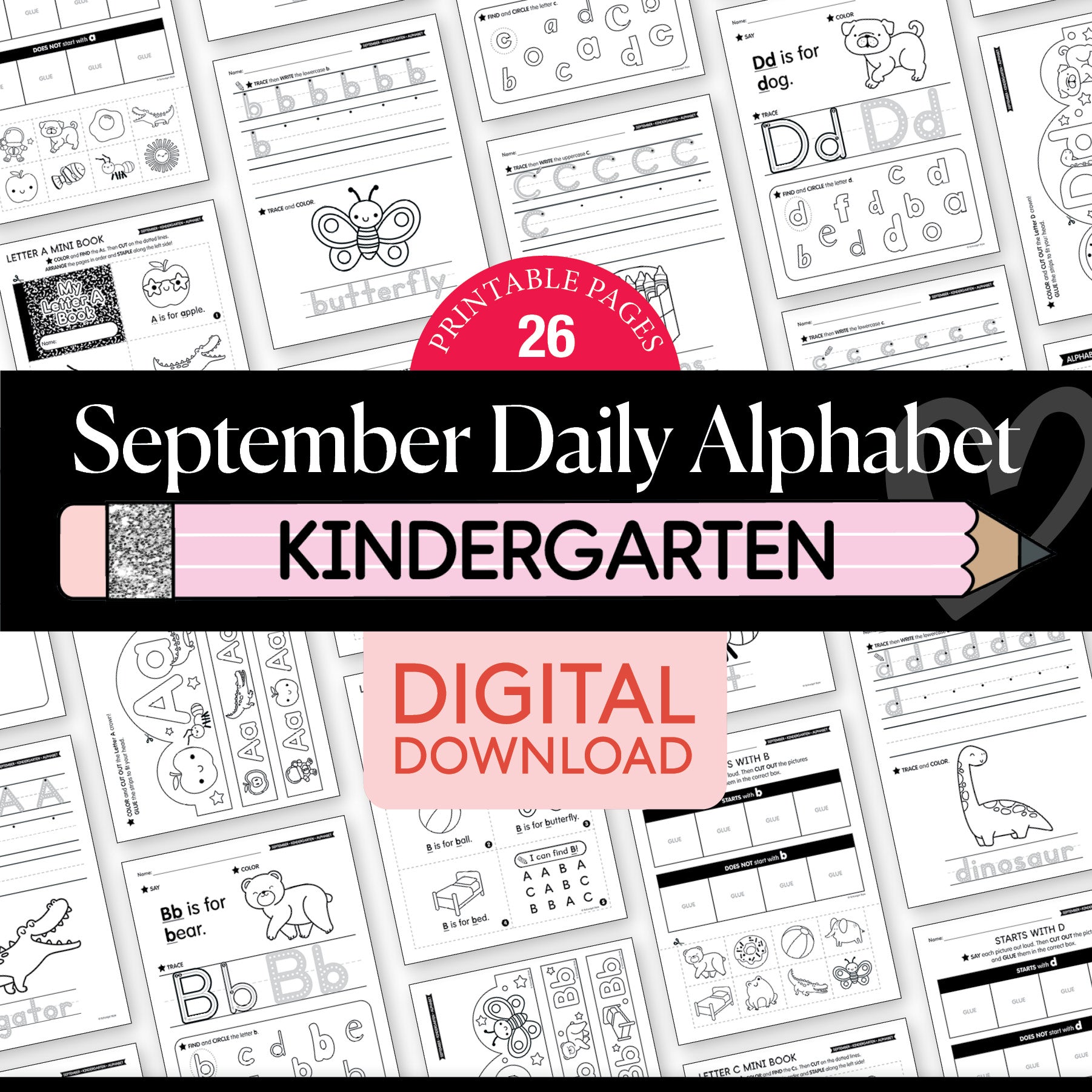 Kindergarten September Daily Alphabet Worksheets