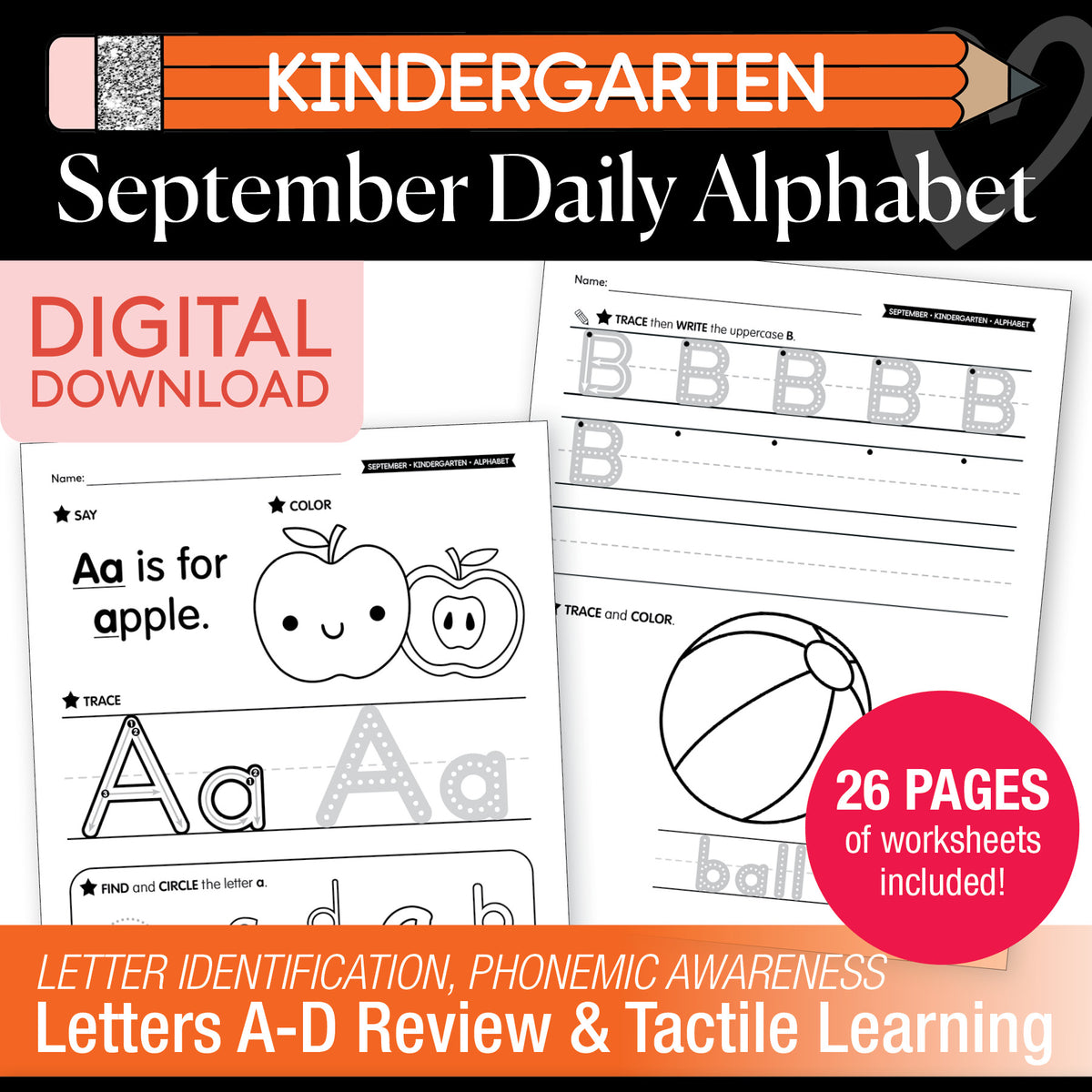Kindergarten September Daily Alphabet Worksheets