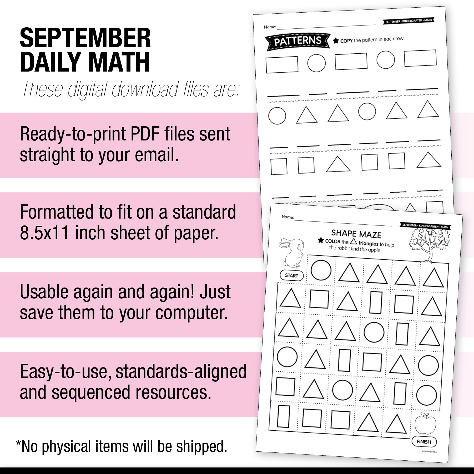 Kindergarten September Daily Math Worksheets