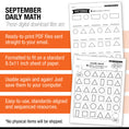 Load image into Gallery viewer, Kindergarten September Daily Math Worksheets

