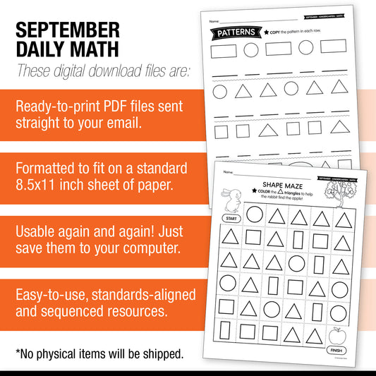 Kindergarten September Daily Math Worksheets