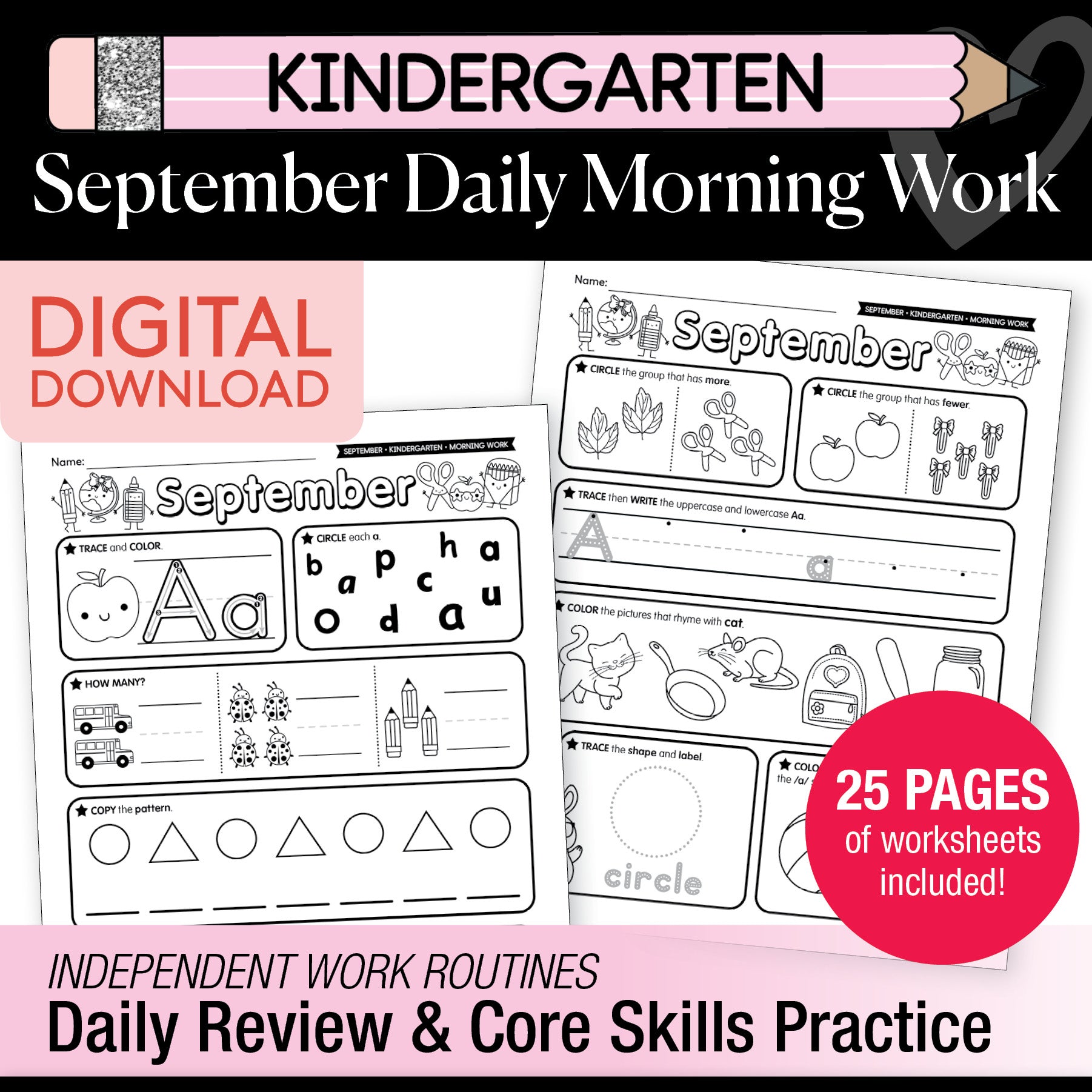 Kindergarten September Daily Morning Work