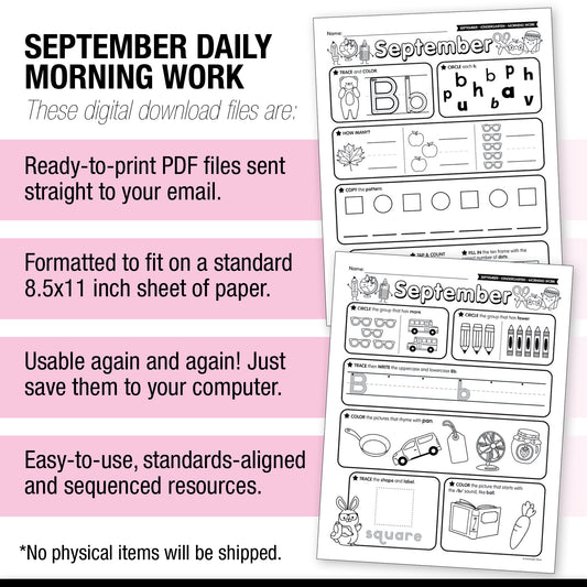 Kindergarten September Daily Morning Work