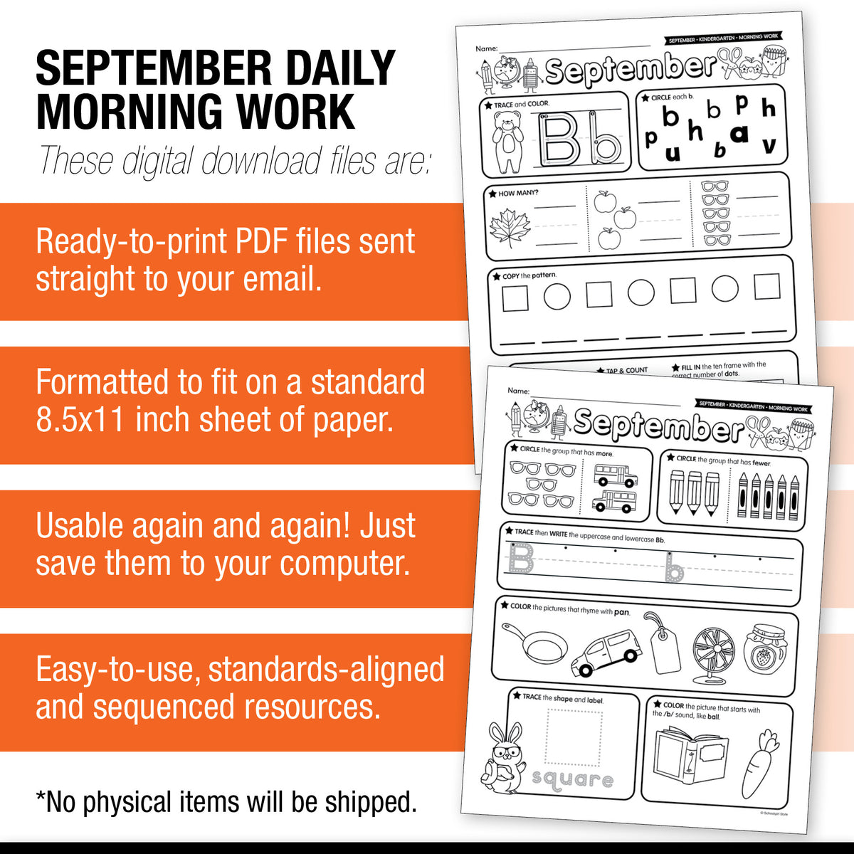 Kindergarten September Daily Morning Work