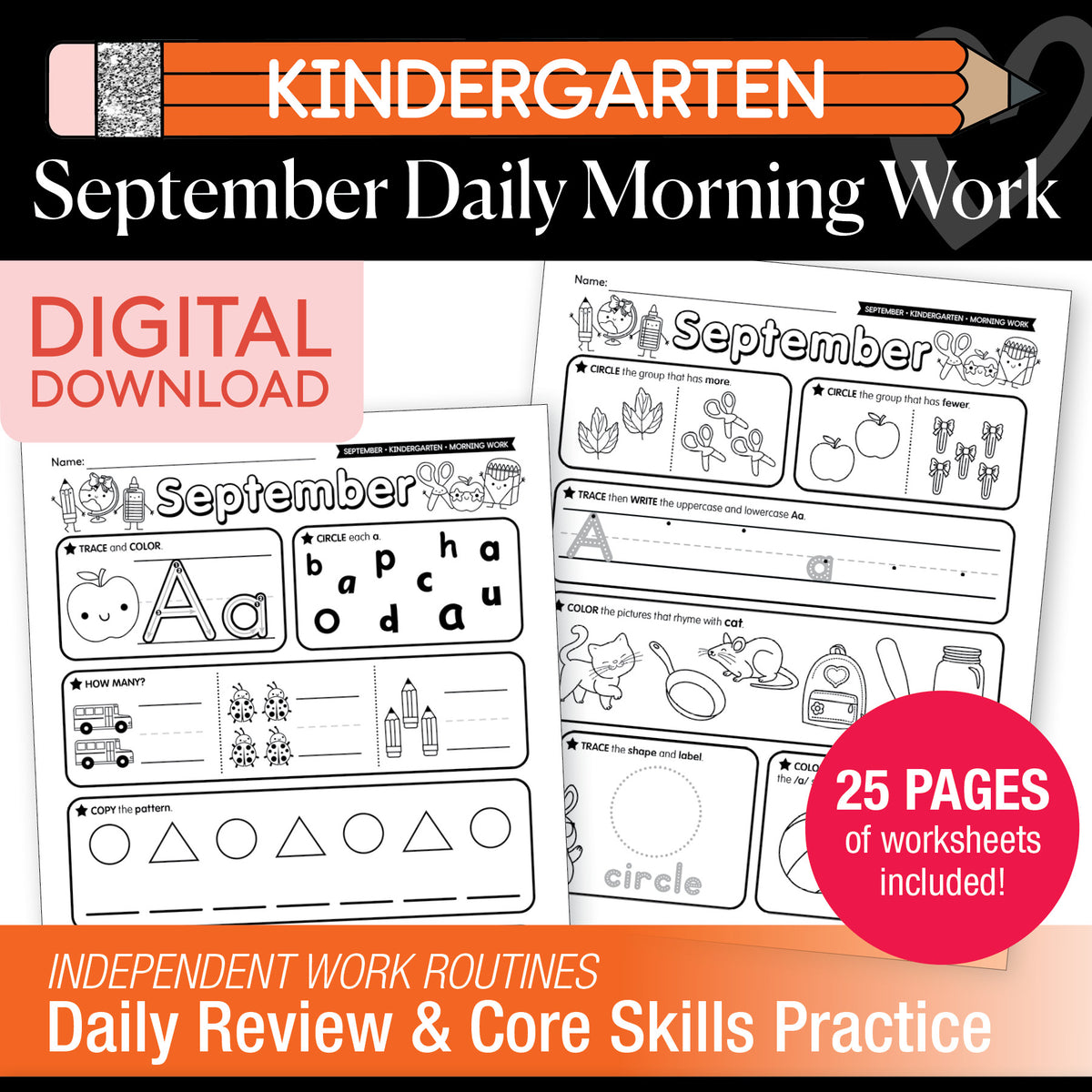 Kindergarten September Daily Morning Work