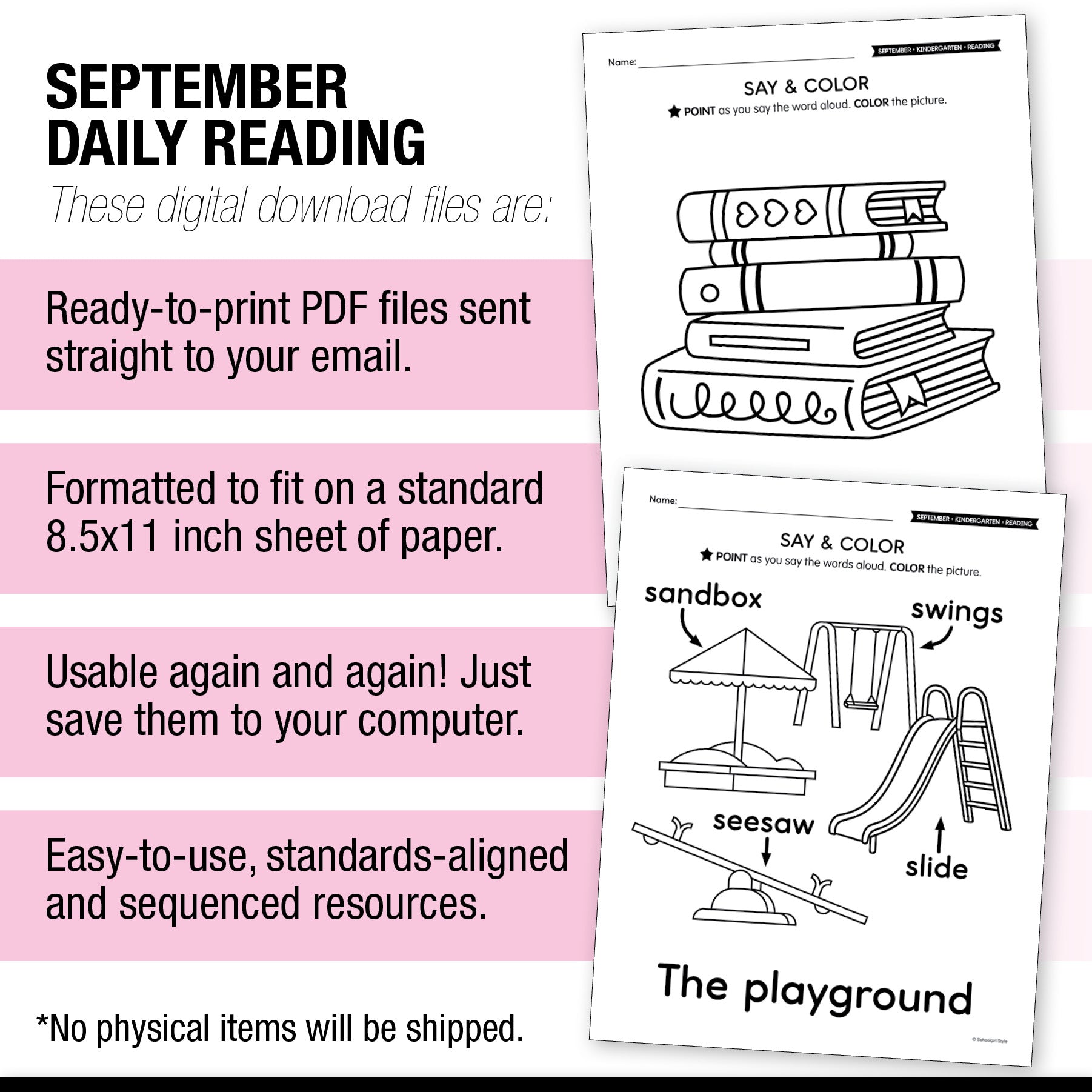 Kindergarten September Daily Reading