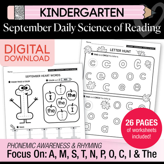 Kindergarten September Daily Science of Reading Worksheets