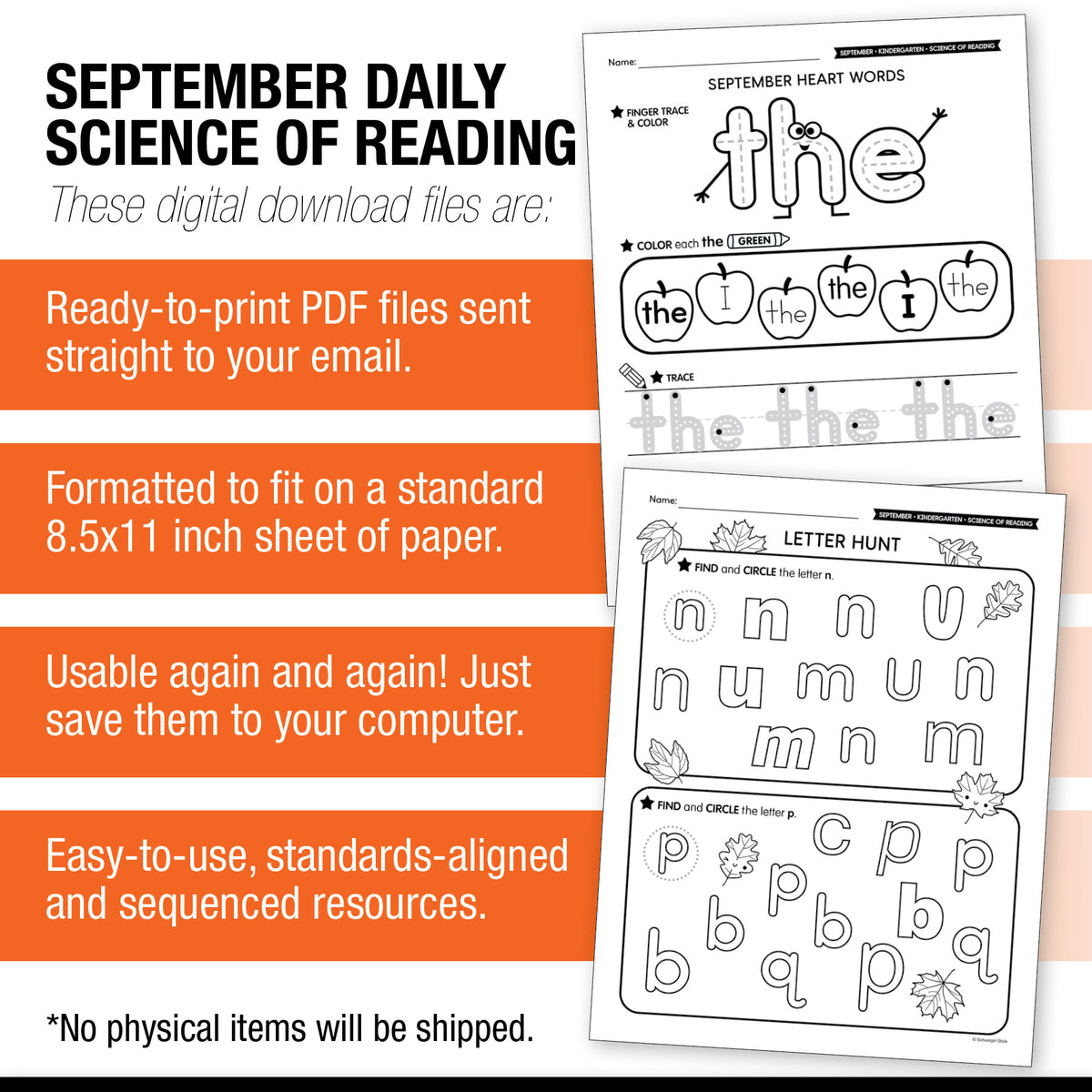 Kindergarten September Daily Science of Reading Worksheets