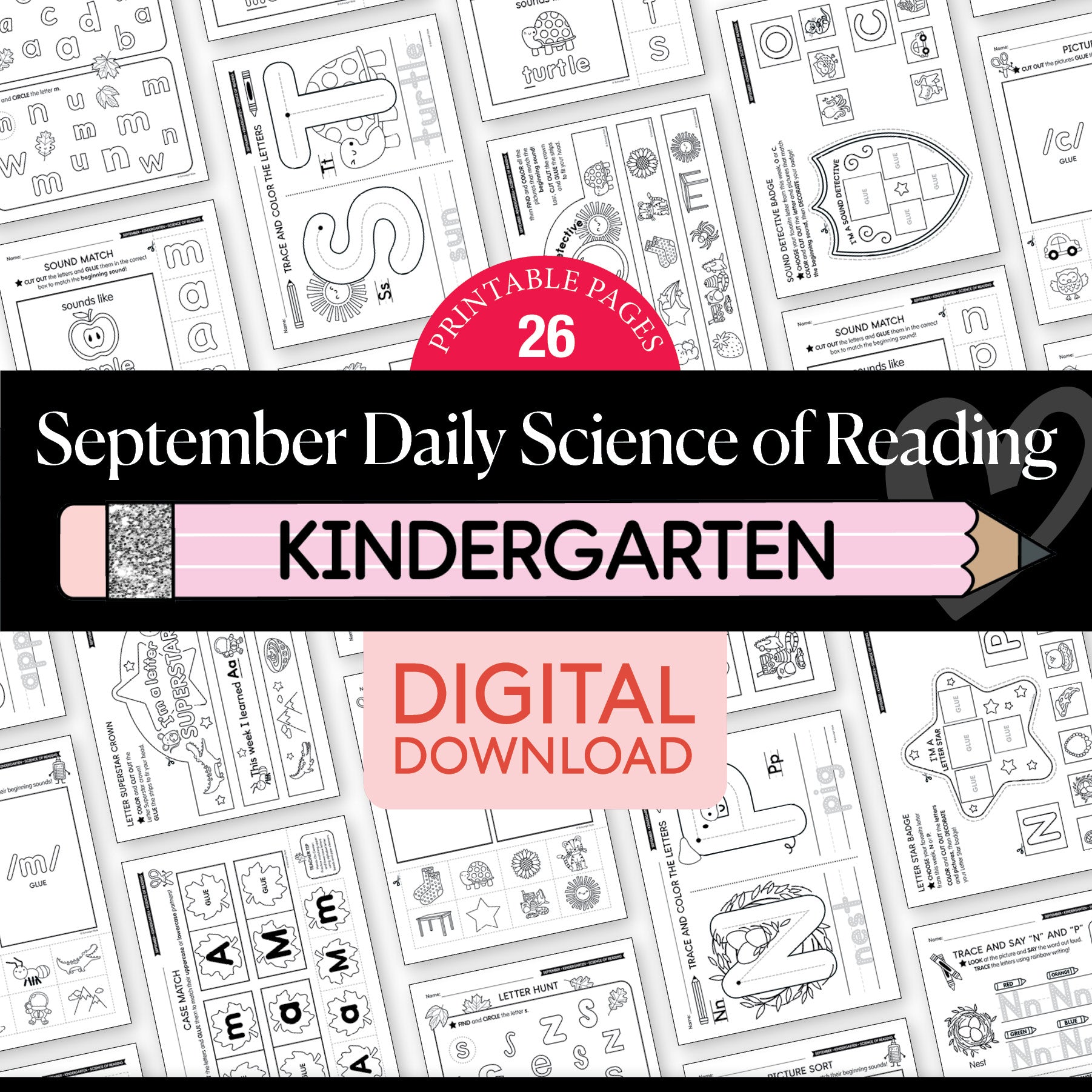 Kindergarten September Daily Science of Reading Worksheets