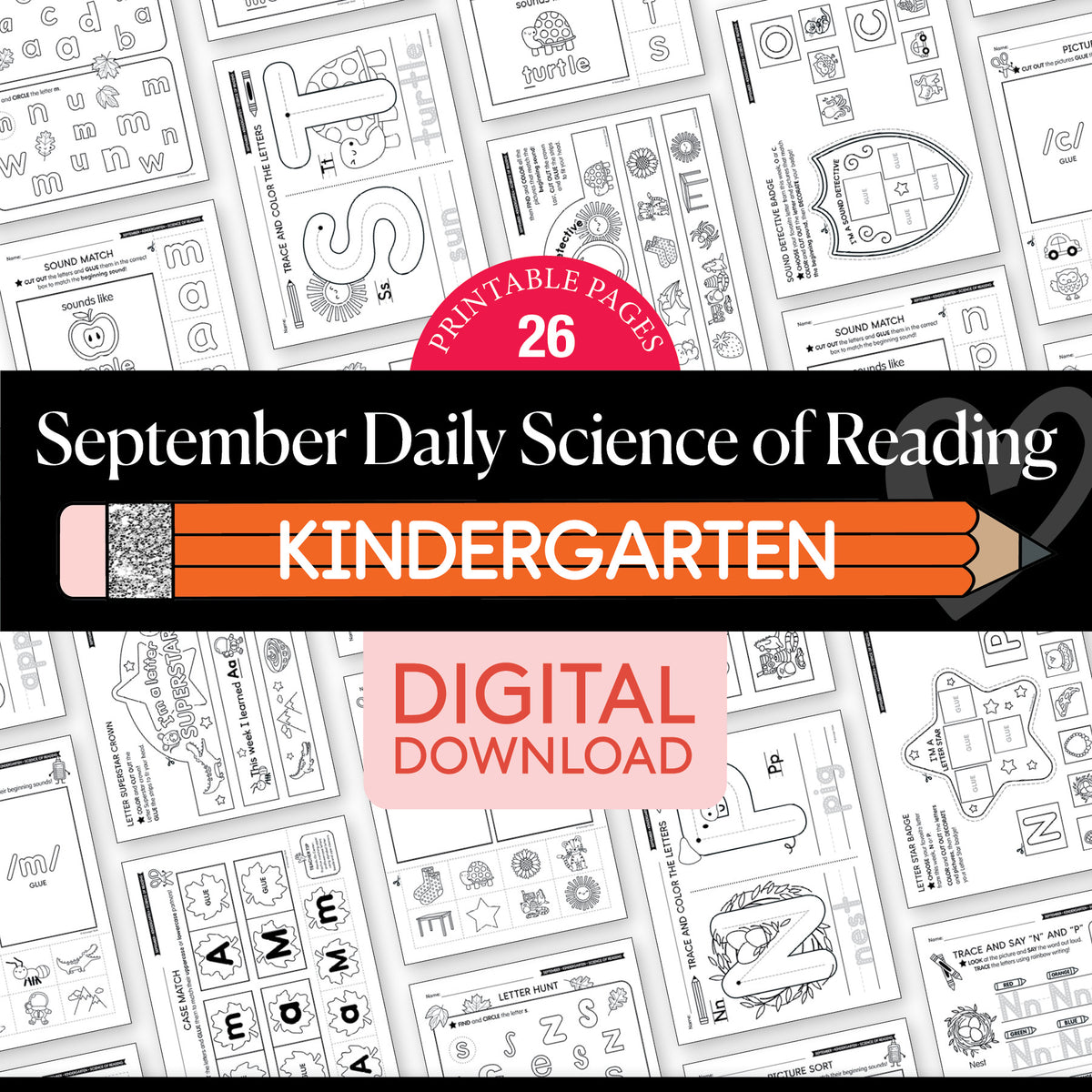 Kindergarten September Daily Science of Reading Worksheets