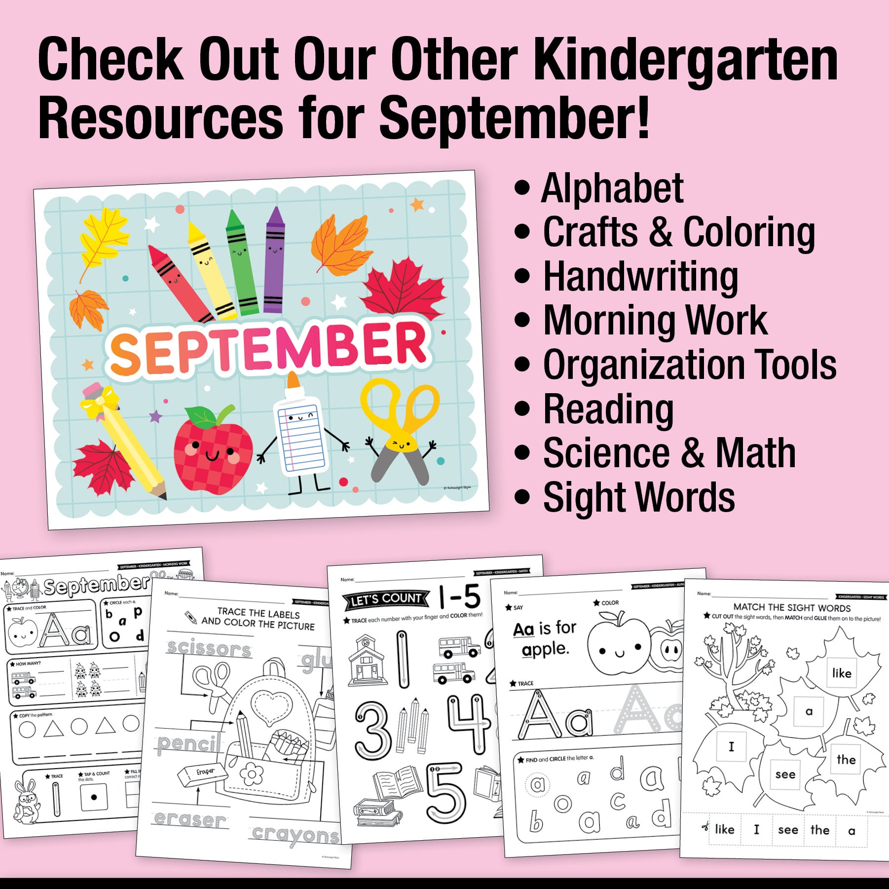 Kindergarten September Daily Science of Reading Worksheets