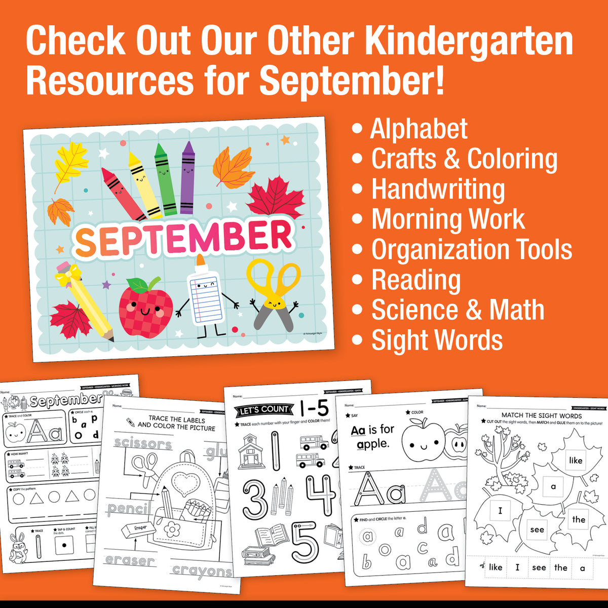 Kindergarten September Daily Science of Reading Worksheets