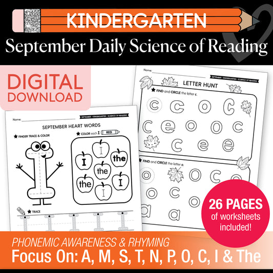 Kindergarten September Daily Science of Reading Worksheets