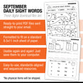 Load image into Gallery viewer, Kindergarten September Daily Sight Words
