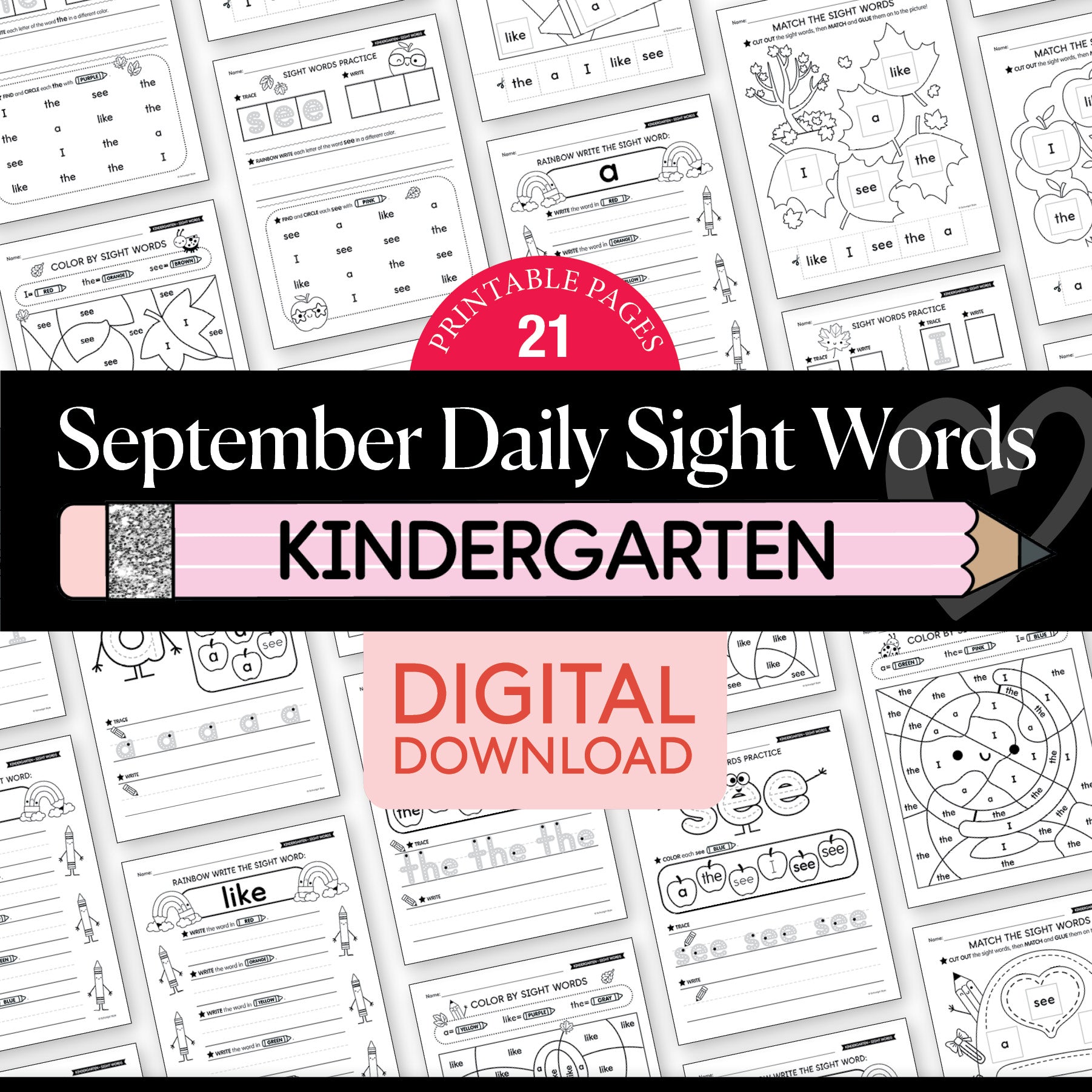 Kindergarten September Daily Sight Words