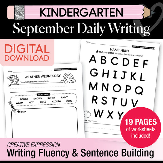 Kindergarten September Writing Worksheets