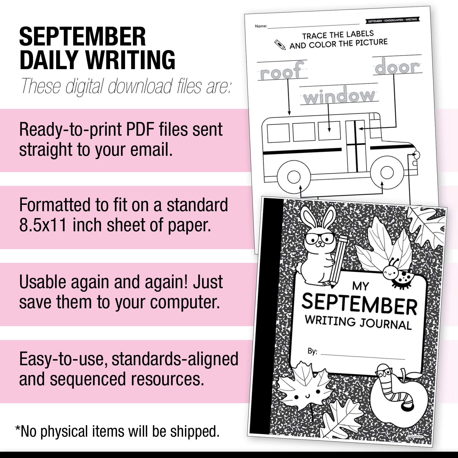 Kindergarten September Writing Worksheets