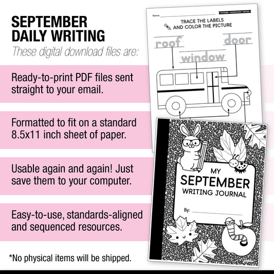Kindergarten September Writing Worksheets