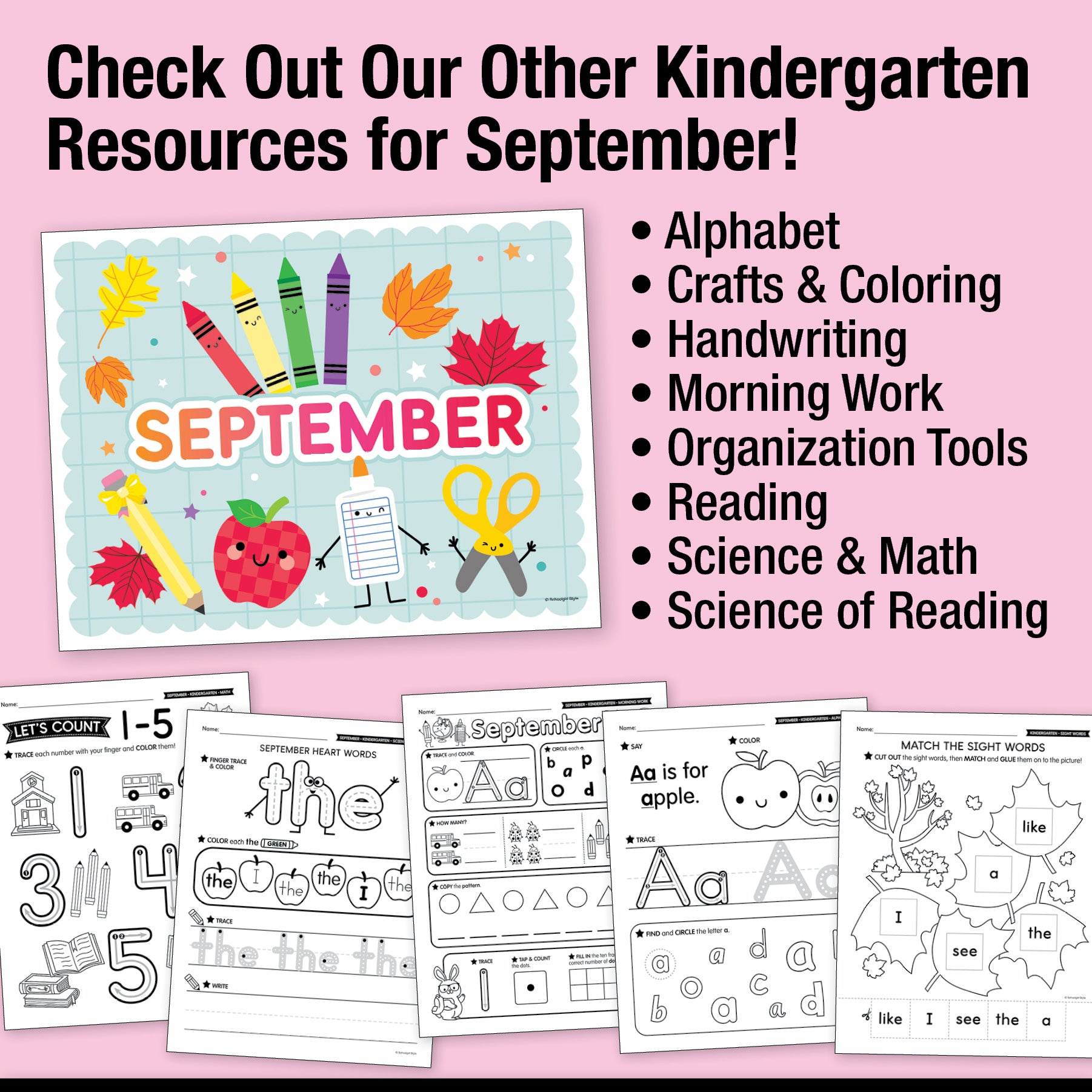 Kindergarten September Writing Worksheets