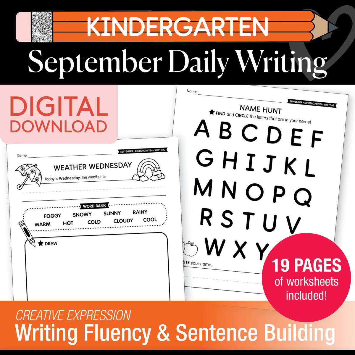 Kindergarten September Writing Worksheets