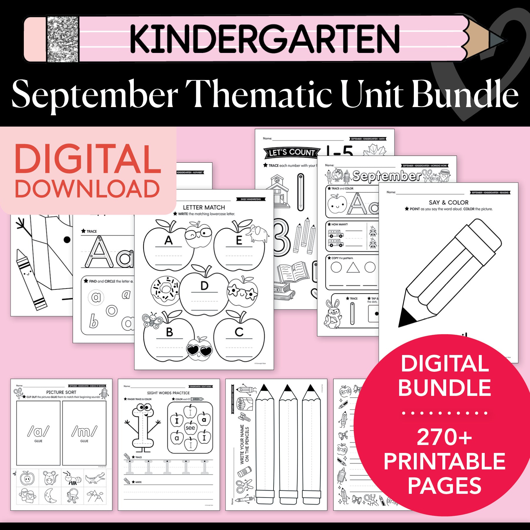 Printable Kindergarten September Thematic Unit Bundle