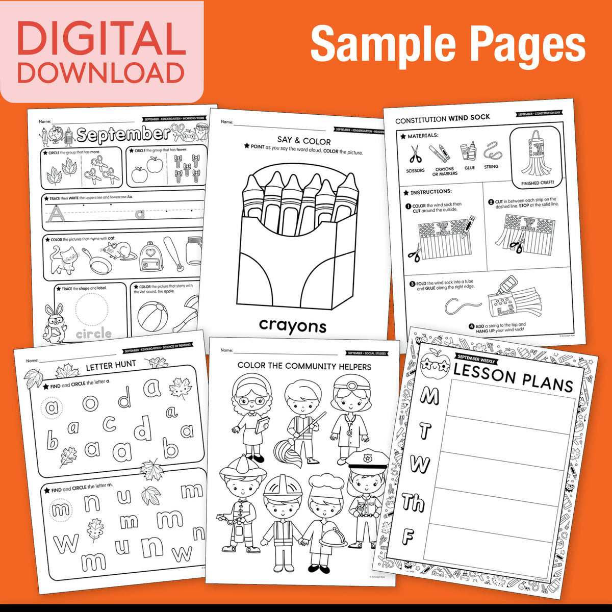 Printable Kindergarten September Thematic Unit Bundle