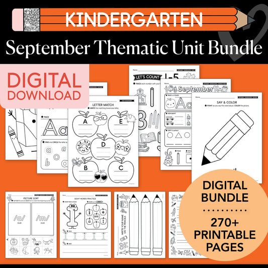 Printable Kindergarten September Thematic Unit Bundle