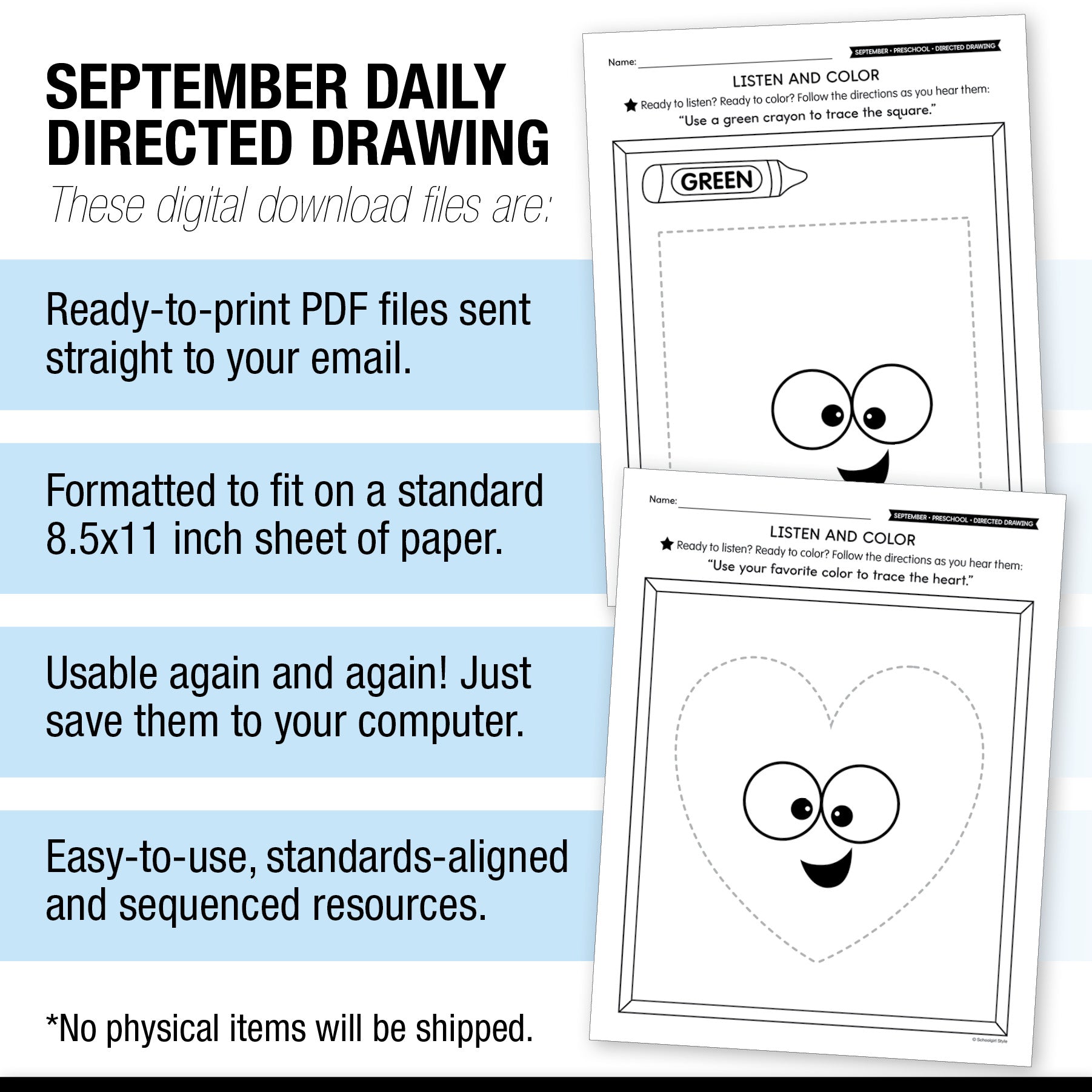 Preschool September Directed Drawing Worksheets