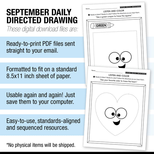 Preschool September Directed Drawing Worksheets