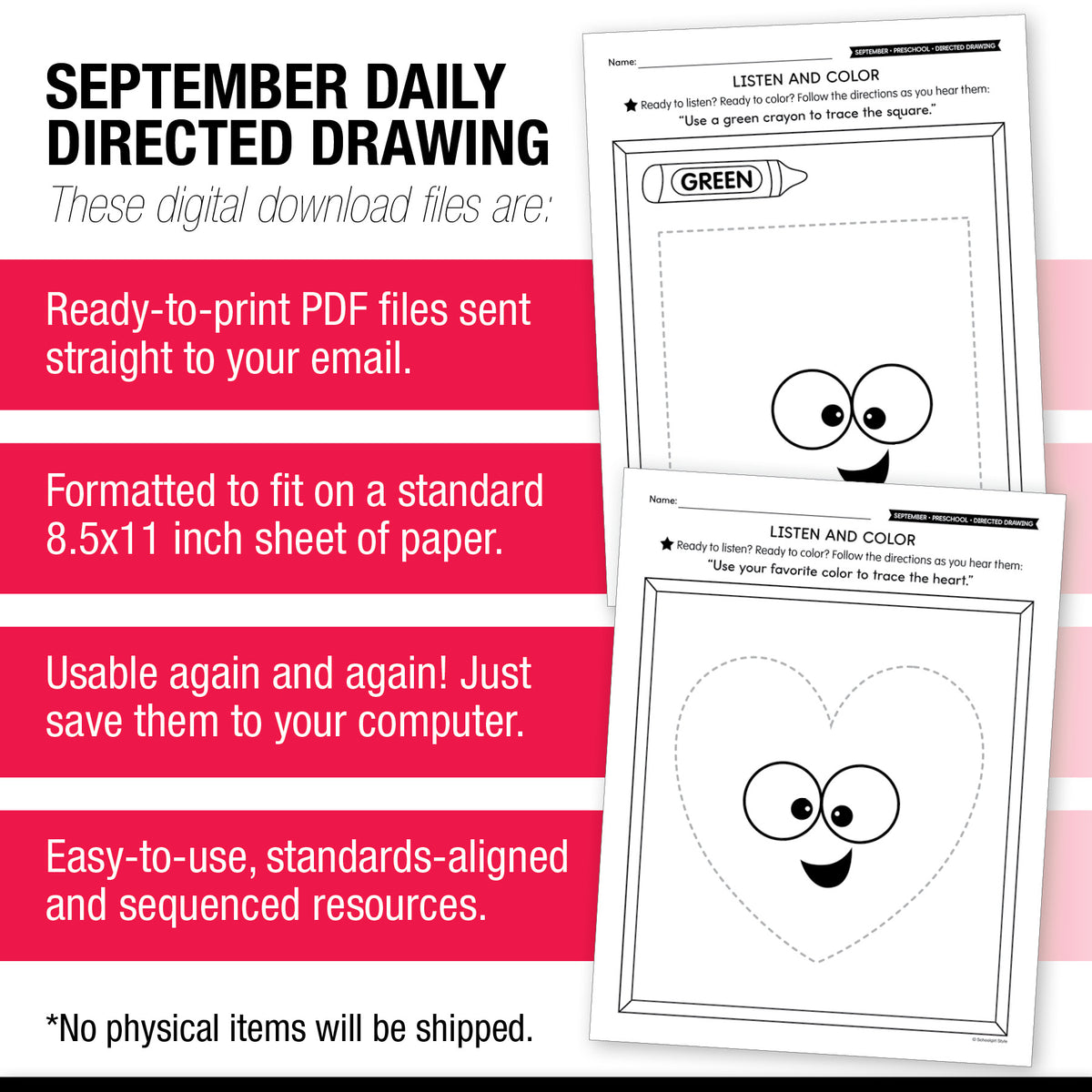 Preschool September Directed Drawing Worksheets
