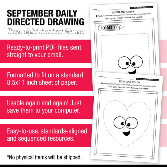 Preschool September Directed Drawing Worksheets