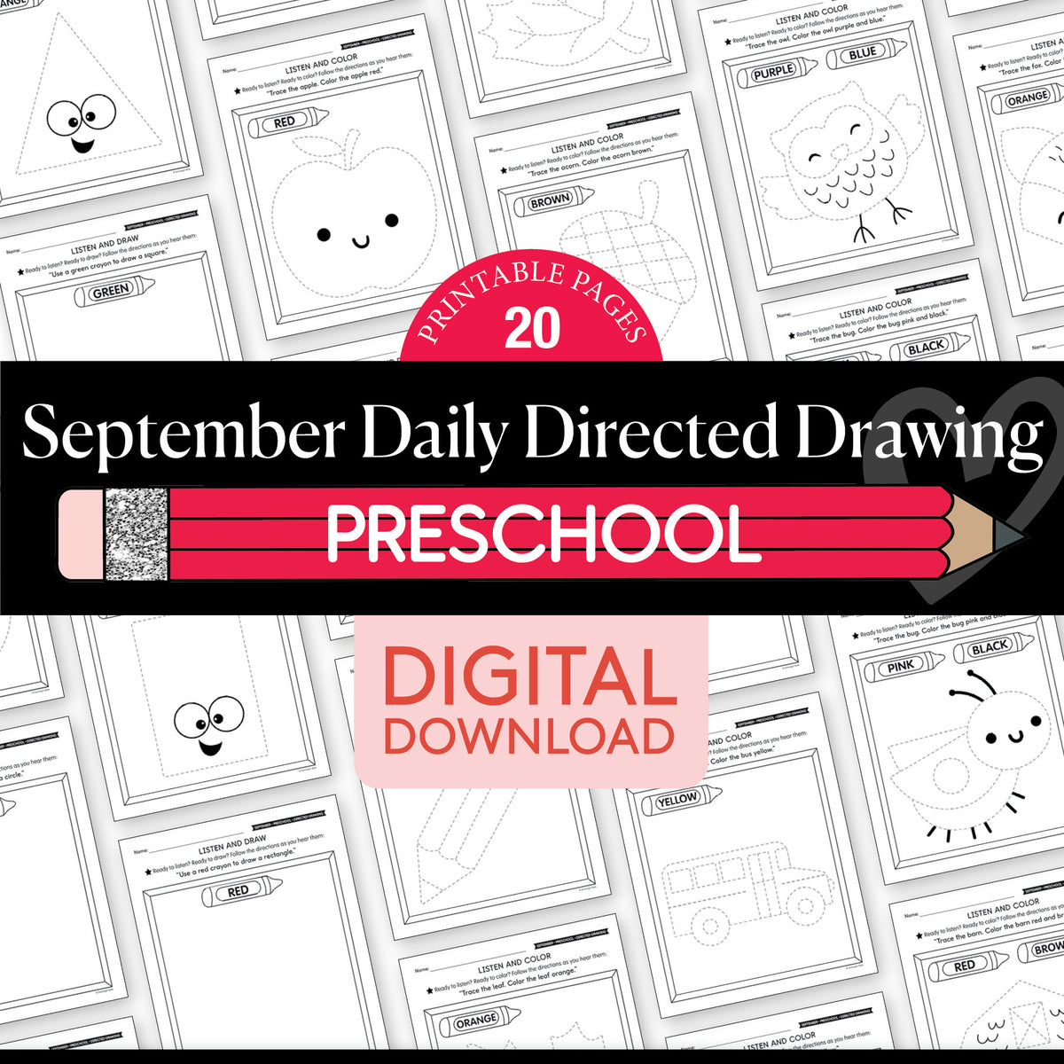 Preschool September Directed Drawing Worksheets