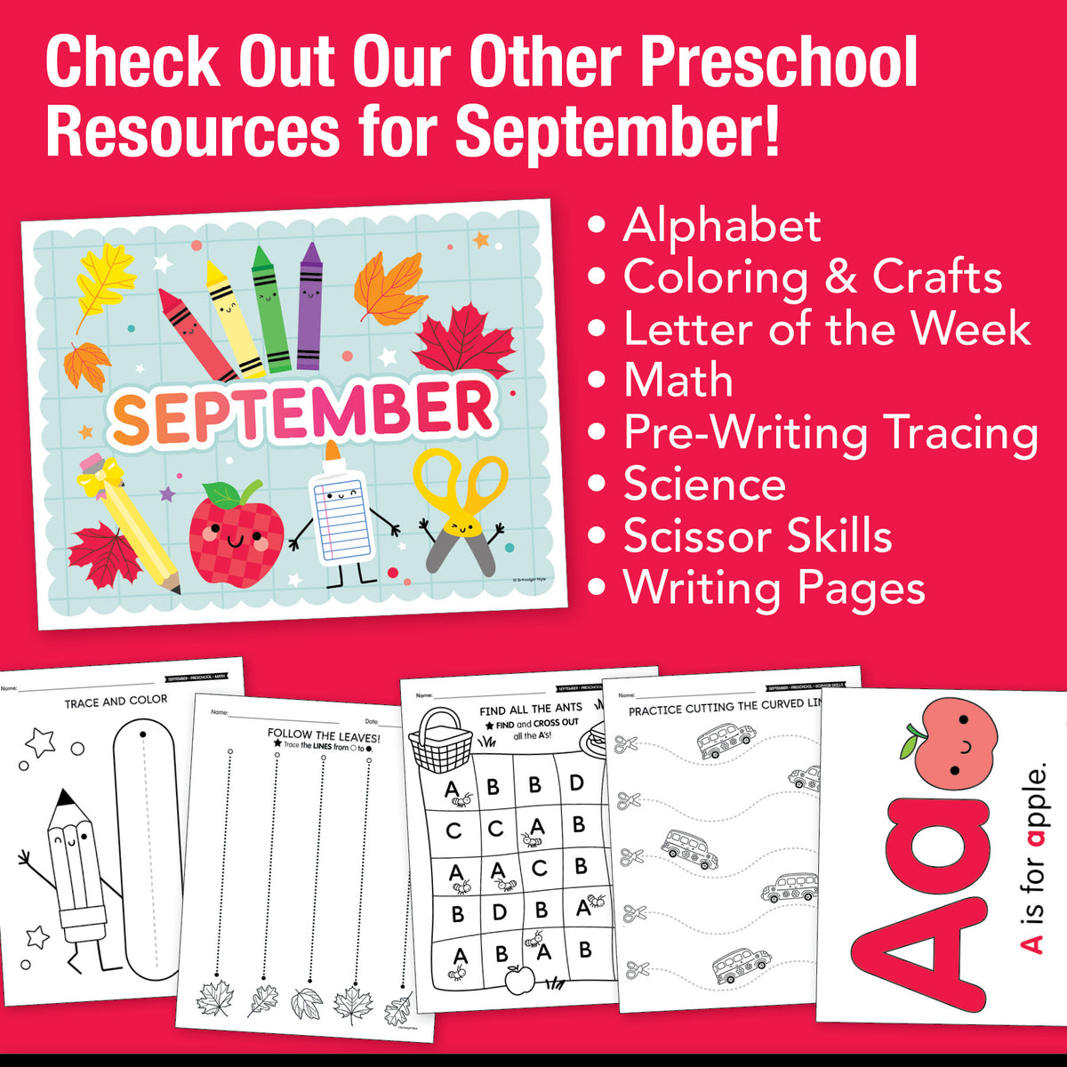Preschool September Directed Drawing Worksheets