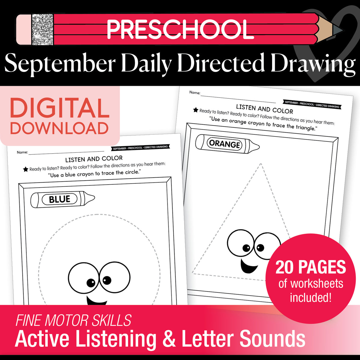 Preschool September Directed Drawing Worksheets