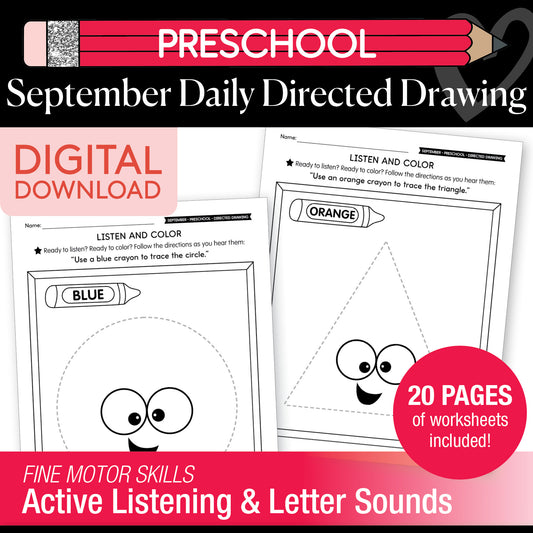 Preschool September Directed Drawing Worksheets
