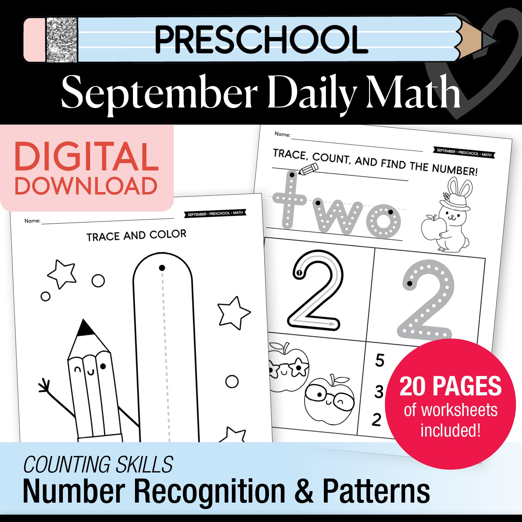 Preschool September Daily Math Worksheets