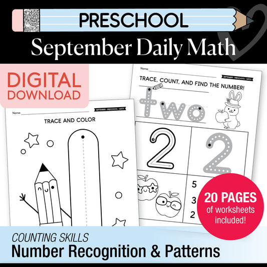 Preschool September Daily Math Worksheets