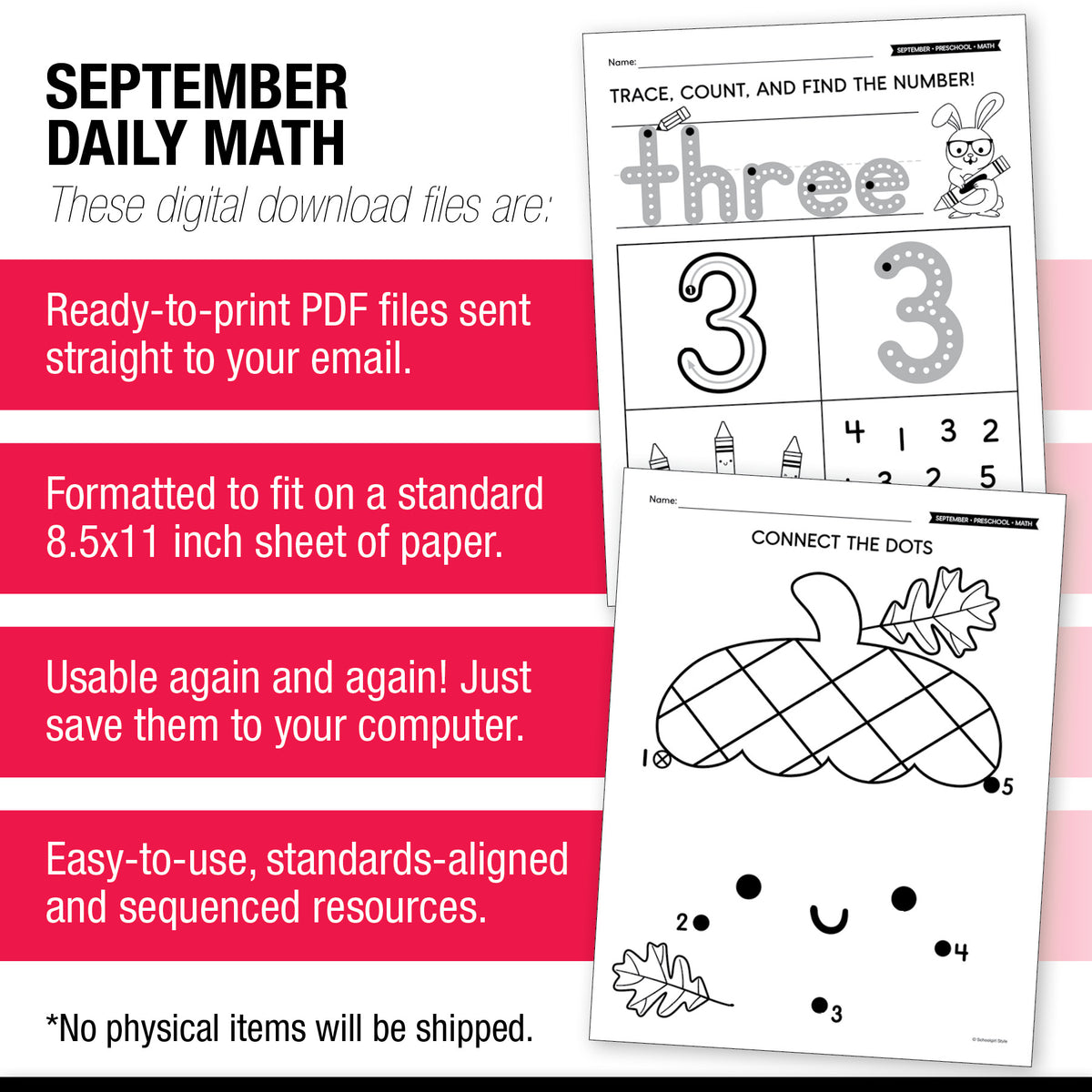 Preschool September Daily Math Worksheets