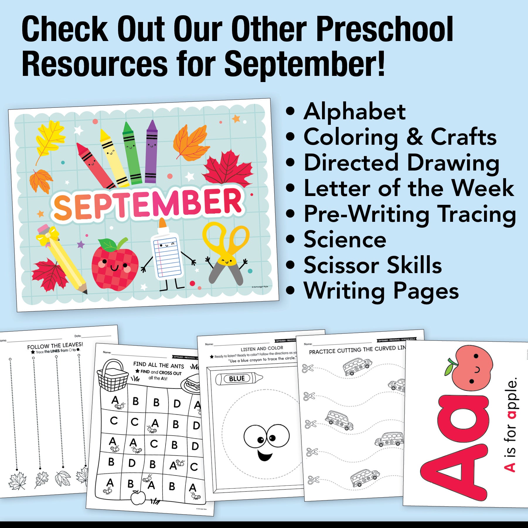 Preschool September Daily Math Worksheets