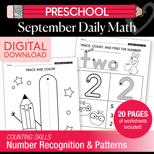 Preschool September Daily Math Worksheets