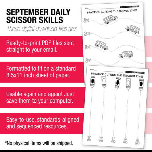 Preschool September Scissor Skills Worksheets