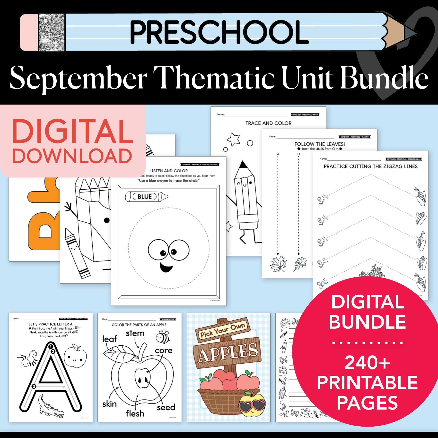 Printable Preschool September Thematic Unit Bundle
