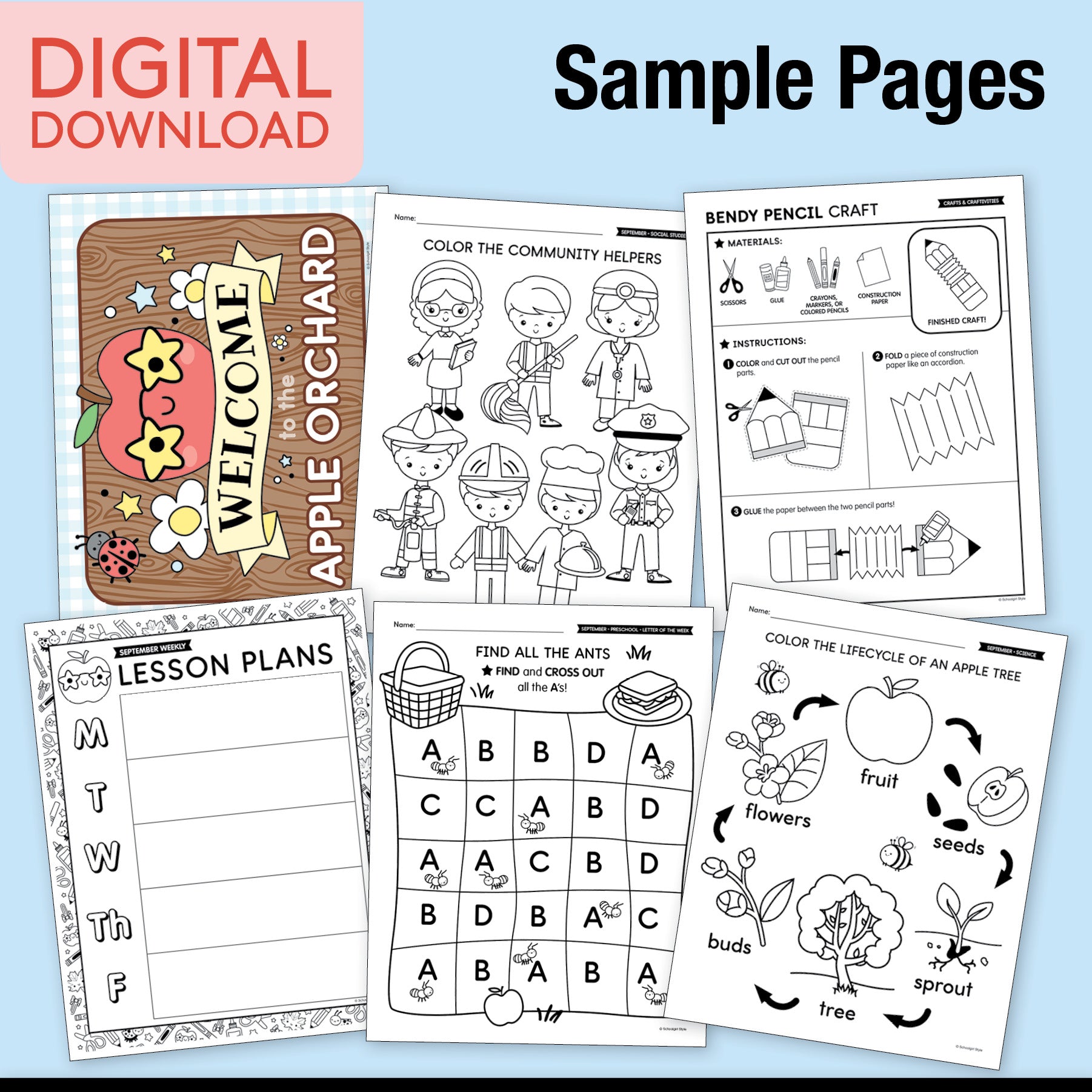 Printable Preschool September Thematic Unit Bundle