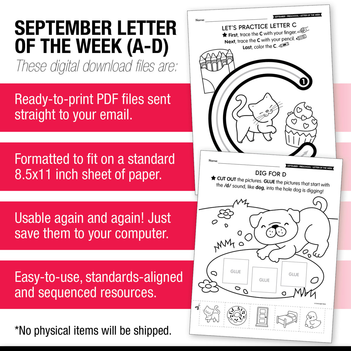 Printable Preschool September Letter of the Week (A-D)